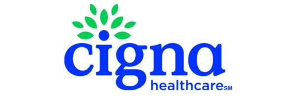 Cigna Healthcare logo with blue text and a green stylized tree above the "i".