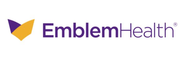EmblemHealth logo featuring a purple and gold geometric emblem to the left of the words "EmblemHealth" in purple text on a white background.