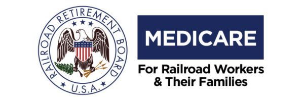 Logo of the U.S. Railroad Retirement Board next to text reading "Medicare For Railroad Workers & Their Families" on a white background.